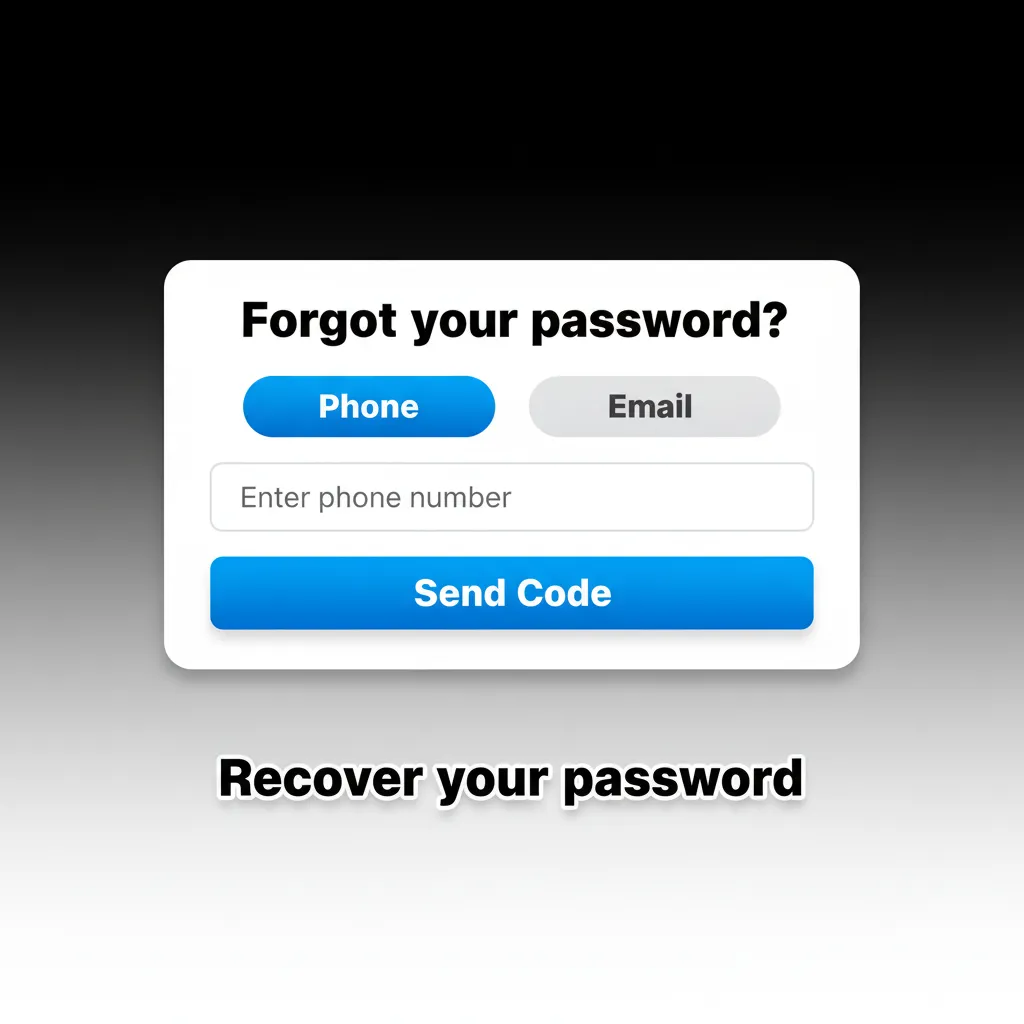 Password recovery: Tap Forgot Password, choose email or phone, enter code, set new password, contact support if needed.