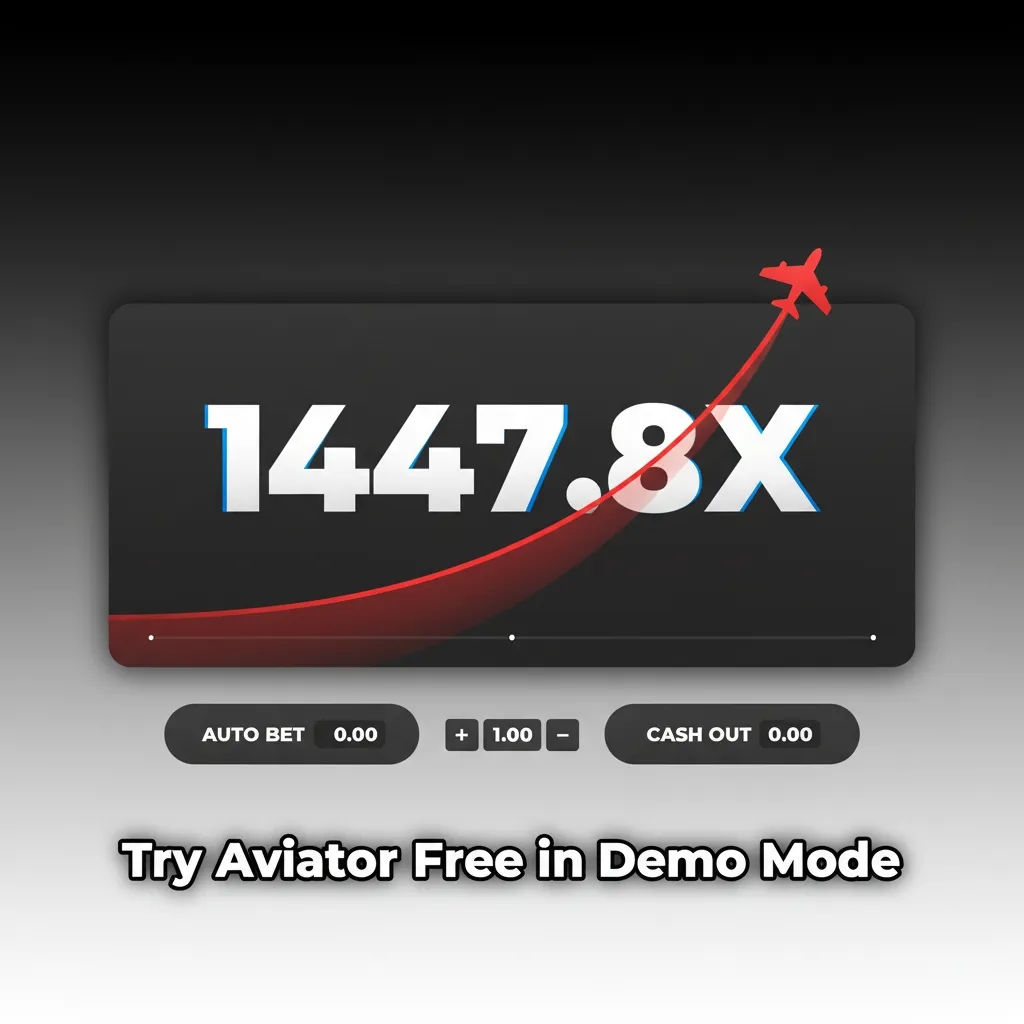 Aviator demo banner with plane and crash graph, practice with virtual credits, Auto Cash Out, two bets.