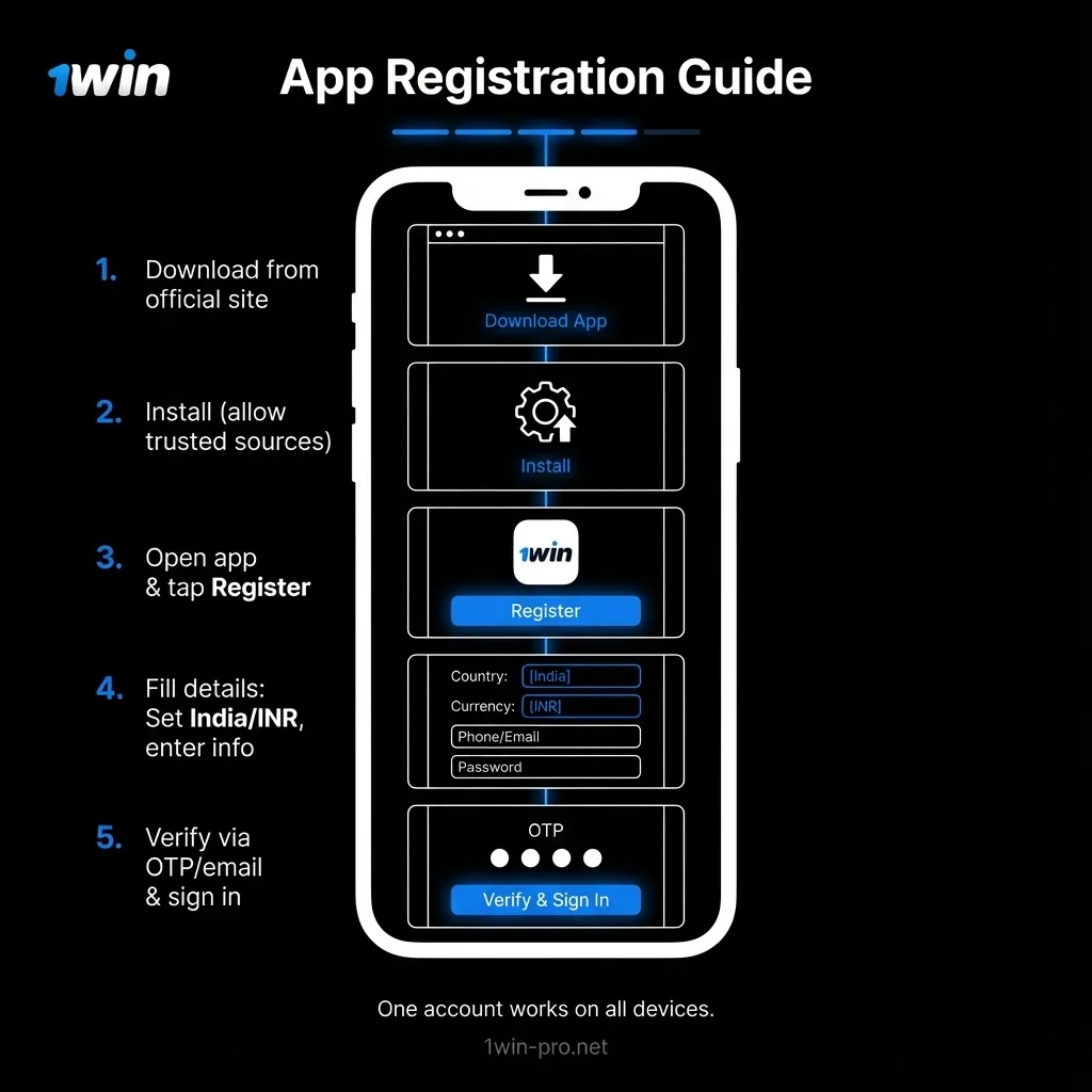 How to register on the 1Win mobile app in India - download and sign up steps