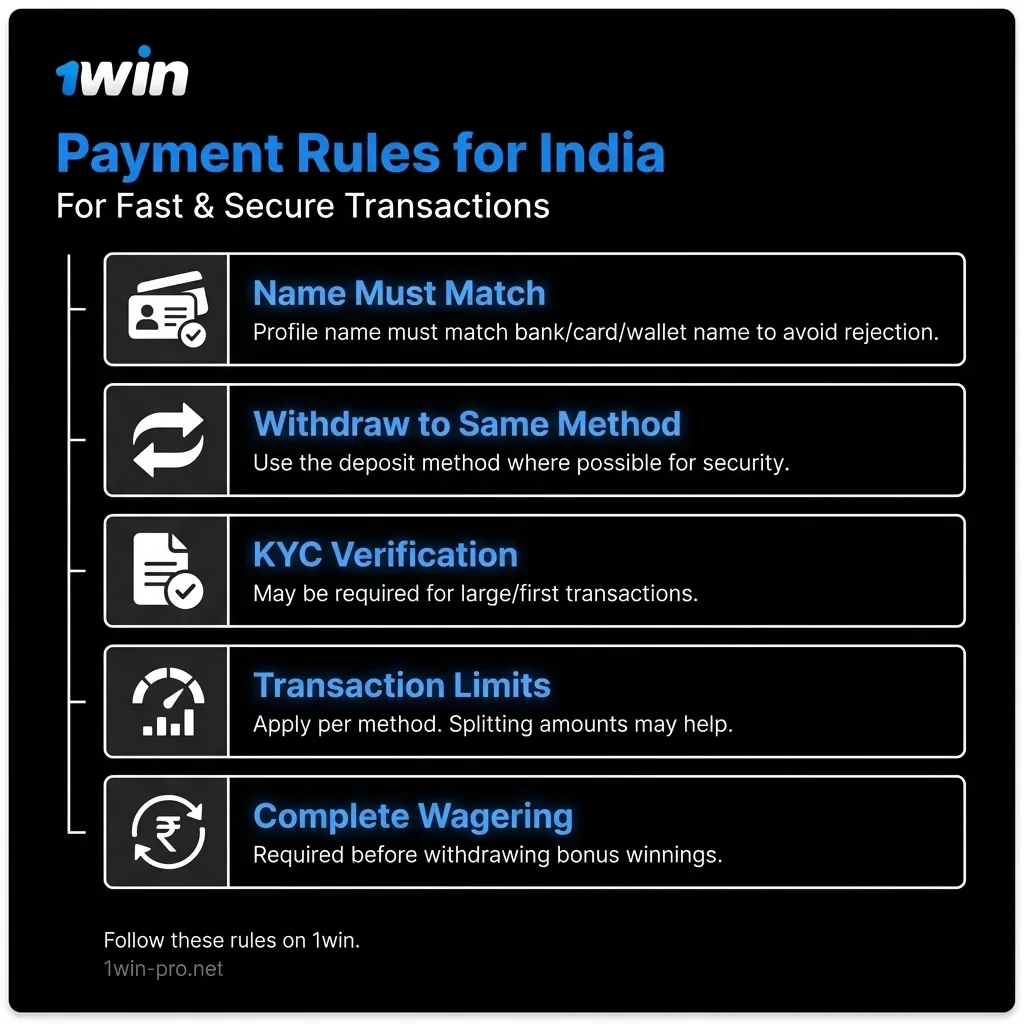 Understanding 1Win transaction rules, KYC, and bonus wagering for Indian users