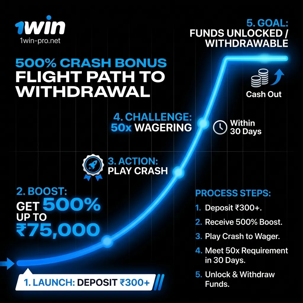 Claim 500% welcome bonus up to ₹75,000 for Crash game on 1win India