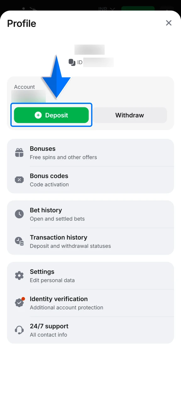 Navigate to the deposit section within the 1win app to choose your preferred local payment method.