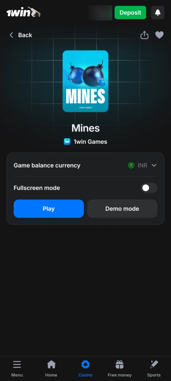 Locate the Mines game in the 1win casino lobby and select your difficulty to start hunting for multipliers today.