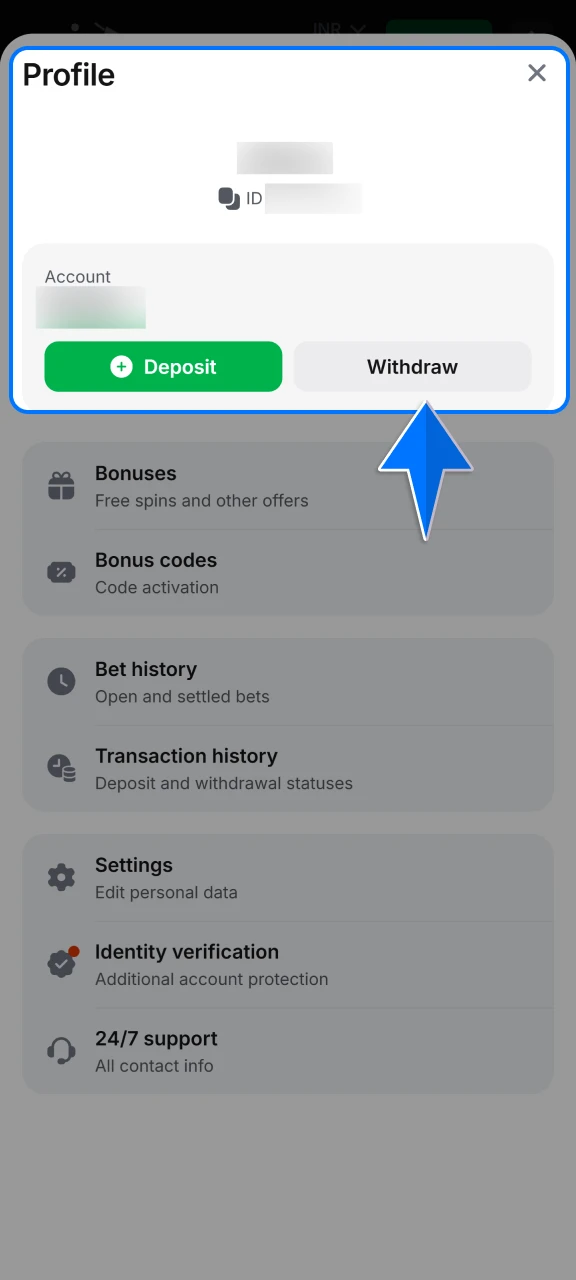 Navigate to your account menu and select the withdrawal option to initiate a payout from your 1win balance.