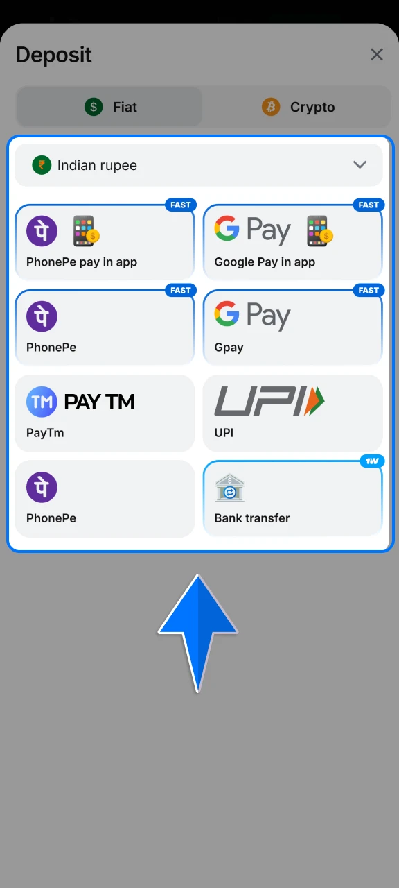 Choose from popular Indian options like UPI, Paytm, PhonePe, or GPay for a fast and reliable 1win transaction.