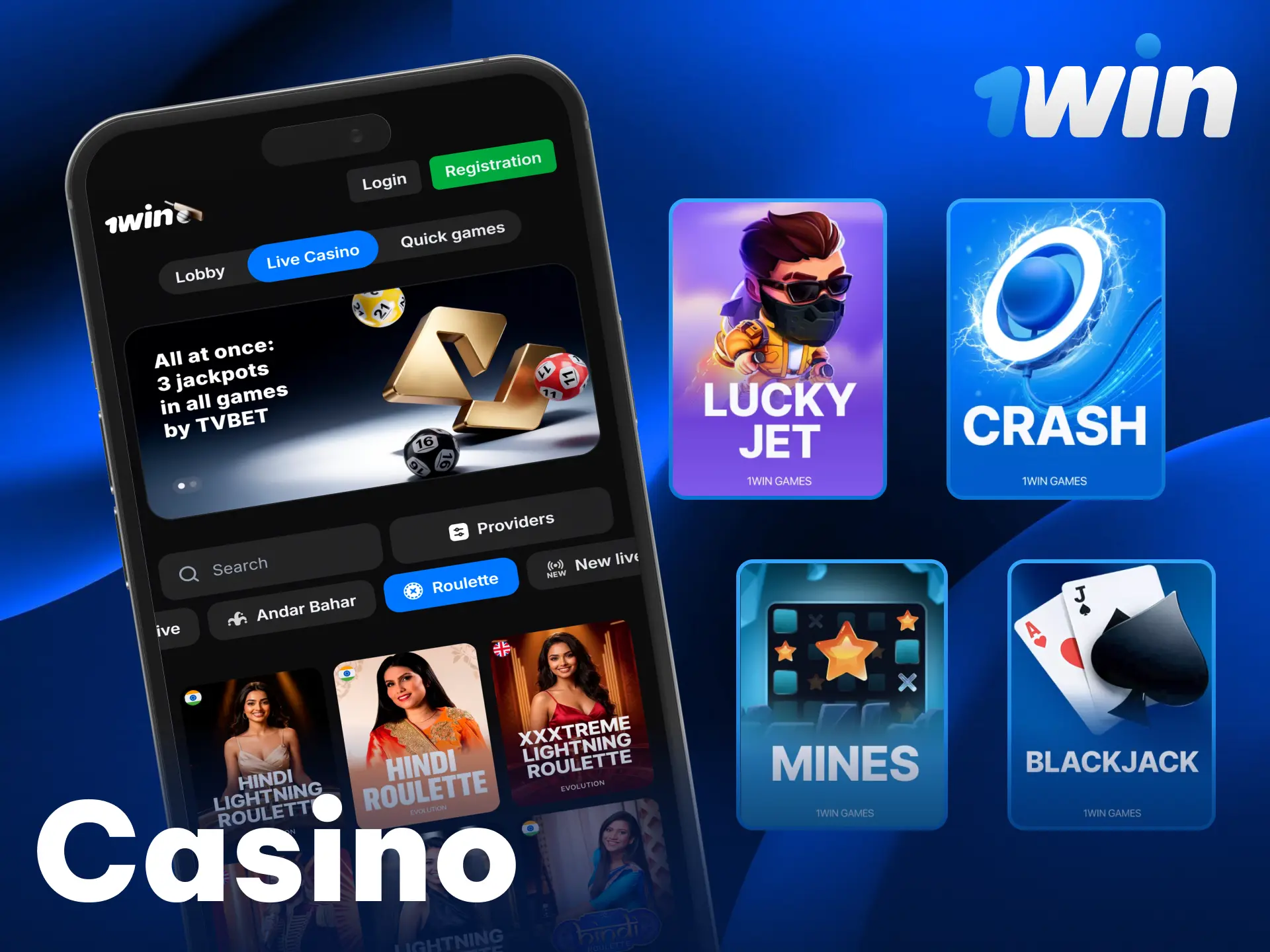 Play live dealer and casino games inside the 1win app.