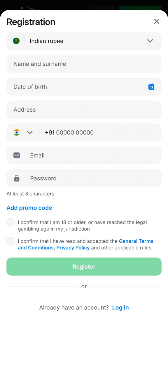 Open the 1win app registration page to sign up.