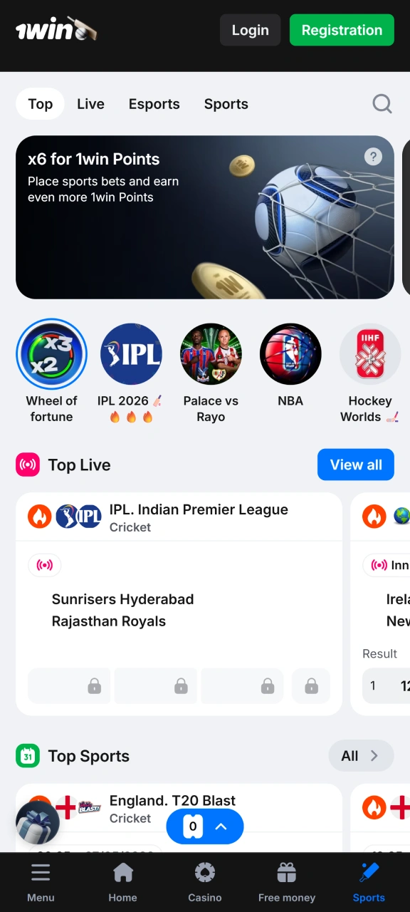 Explore the 1win app sports section to place live bets.
