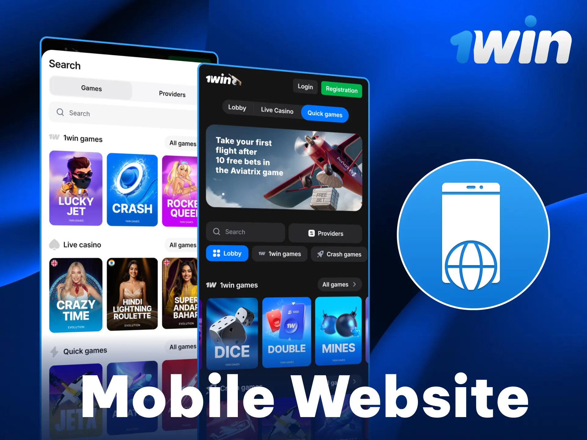 Access the full 1win Casino on your phone via mobile website.
