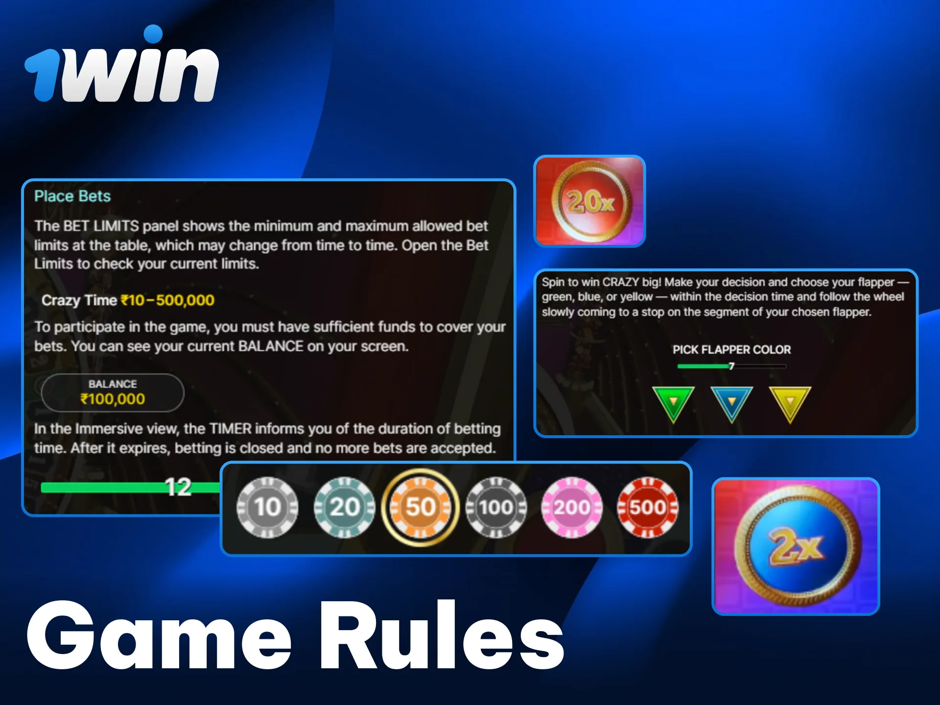 Learn how to play Crazy Time and read the rules on 1win.