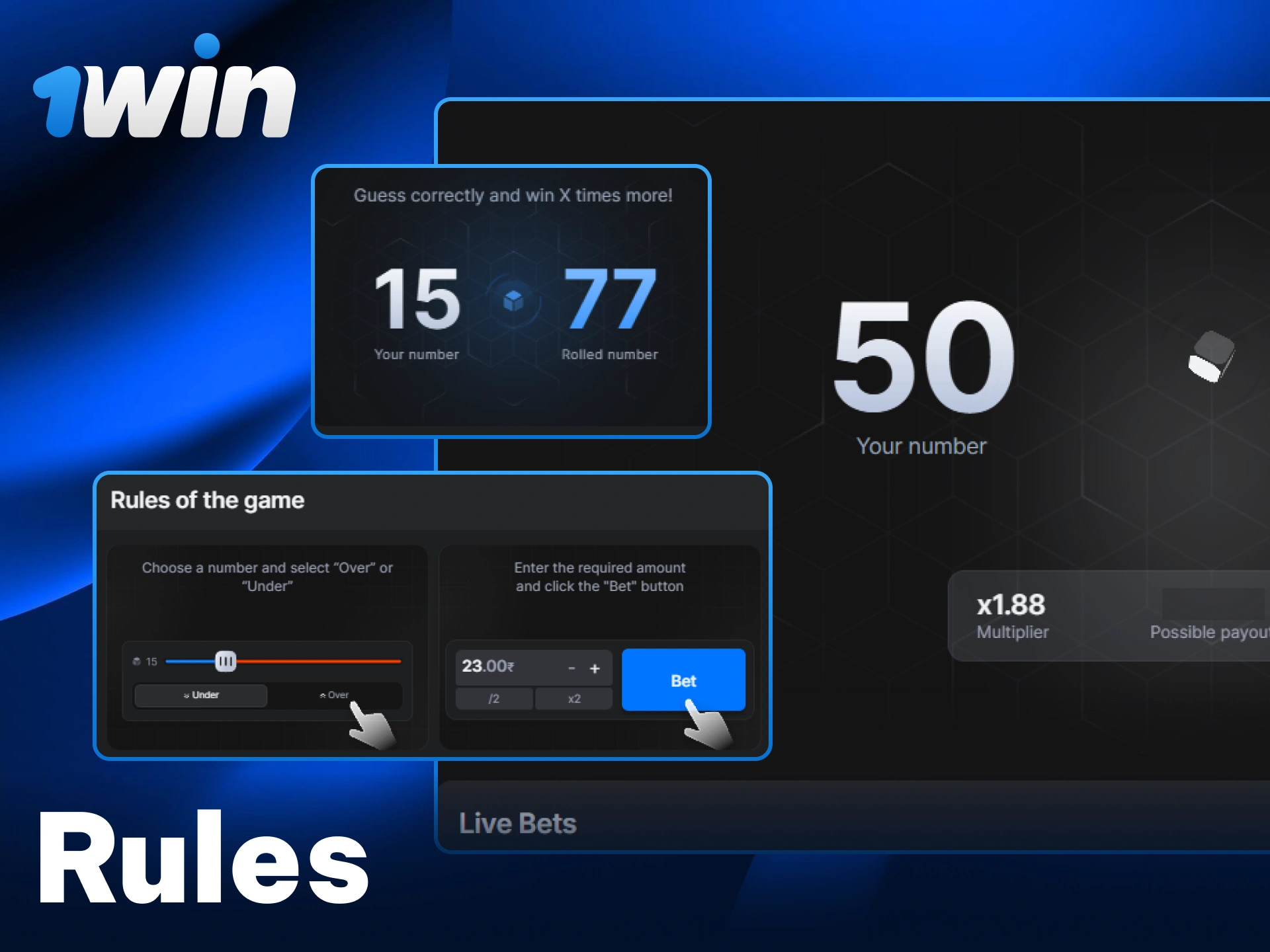 Read the 1win Dice game rules to learn how to play.