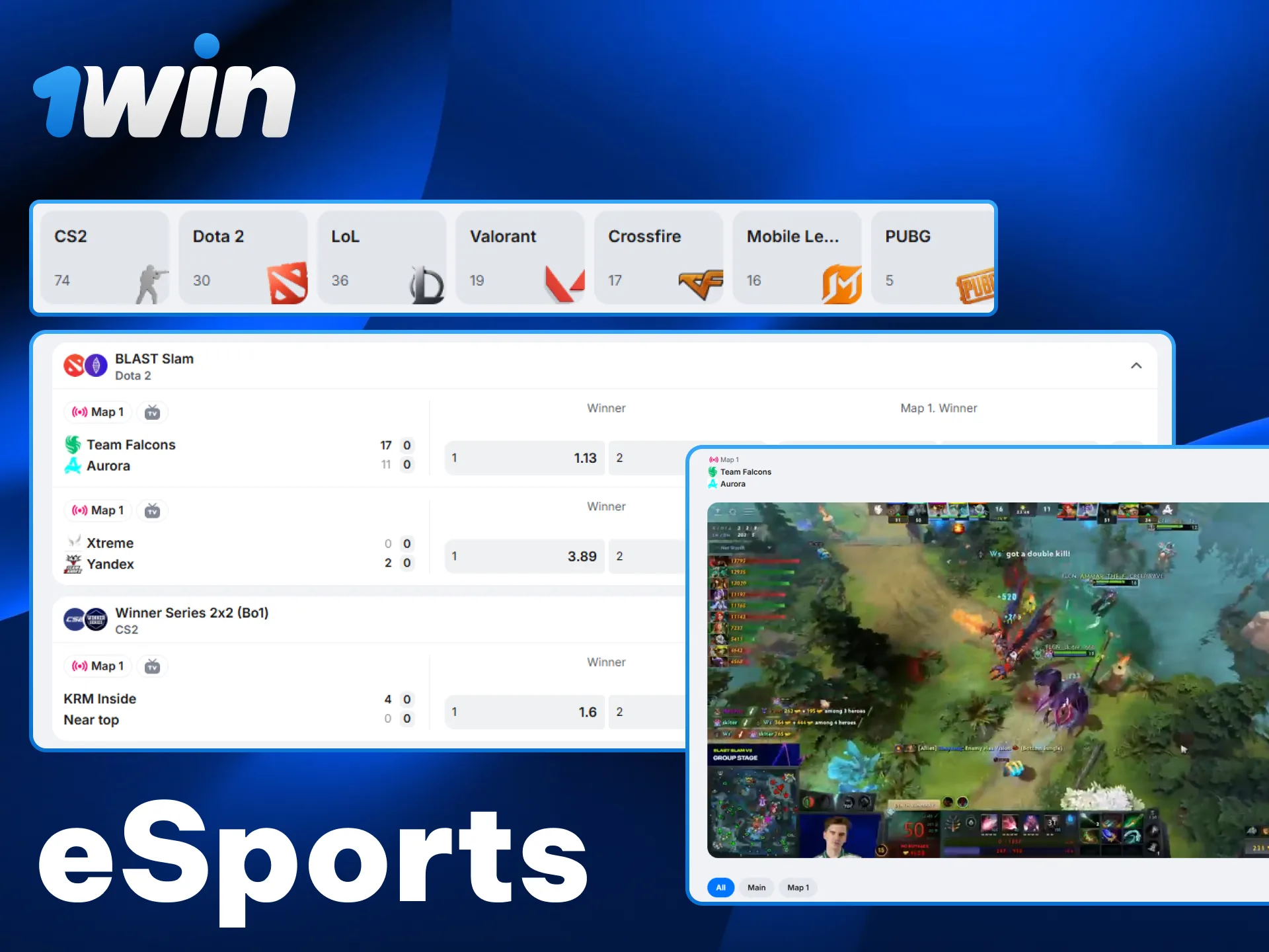 Start eSports betting on 1win India for major tournament markets.