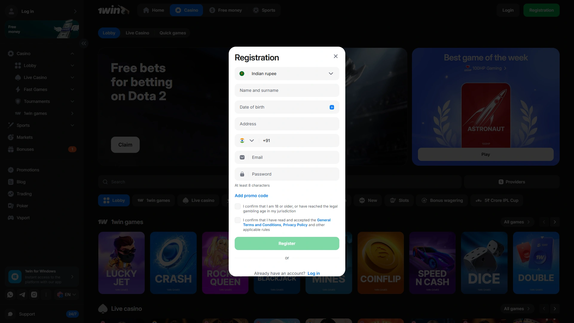 Open the 1Win registration page to sign up and play today.
