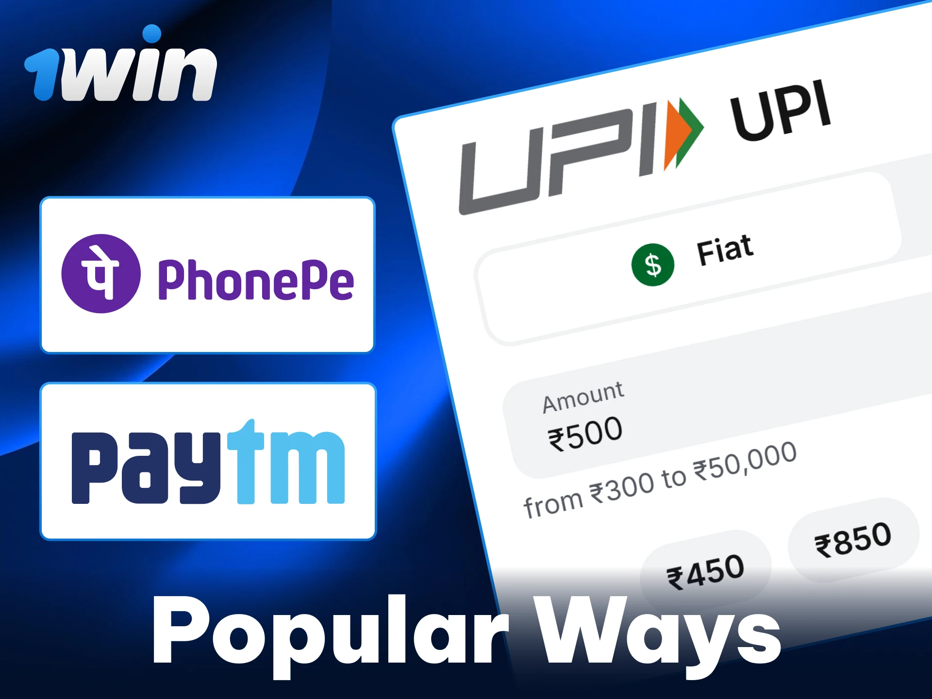 Select the most convenient local payment method to top up 1win.